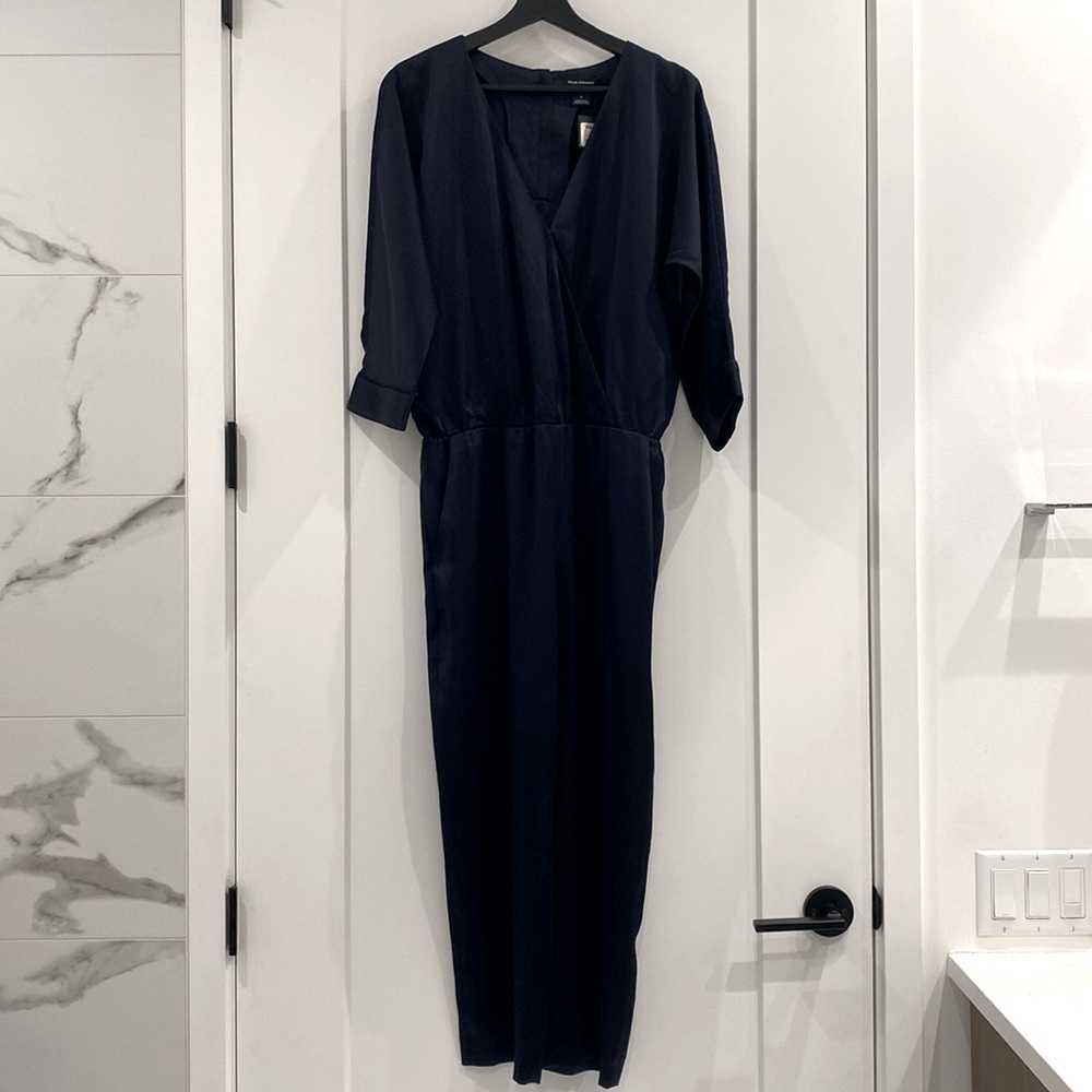 Satin midnight blue Club Monaco jumpsuit NWT